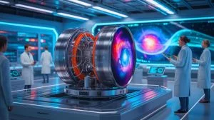 Illustration of AI-designed gravitational wave detectors revolutionizing scientific exploration.