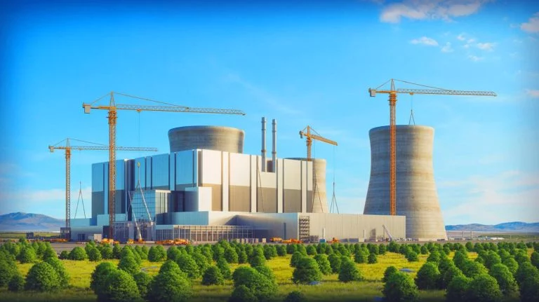 Illustration of Oklo's Aurora nuclear power plant at Idaho National Laboratory, generated by artificial intelligence.