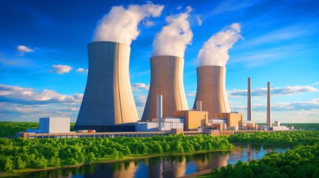 Illustration of the Palisades nuclear power plant reactivation to power 800,000 homes, created by artificial intelligence.