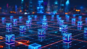 Illustration of a blockchain network designed to resist quantum computing threats, generated by artificial intelligence.