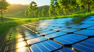 Illustration of non-toxic organic solar cells achieving 20% efficiency. Image generated by AI.