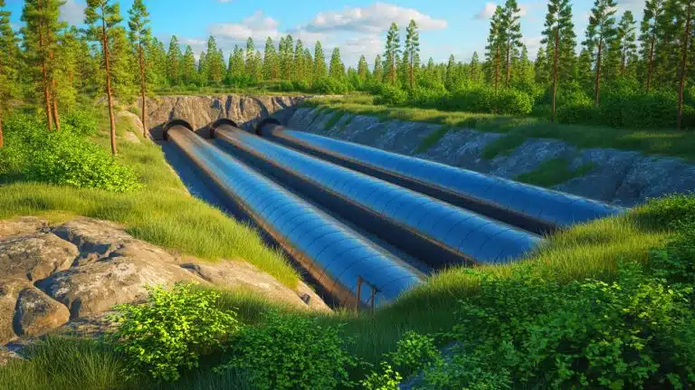 Illustration of glass fiber reinforced polymer tubes used for underground heat storage at a Finnish waste-to-energy plant.