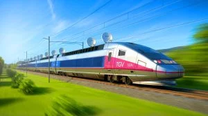 Illustration of a TGV train equipped with satellite internet technology, generated by artificial intelligence.