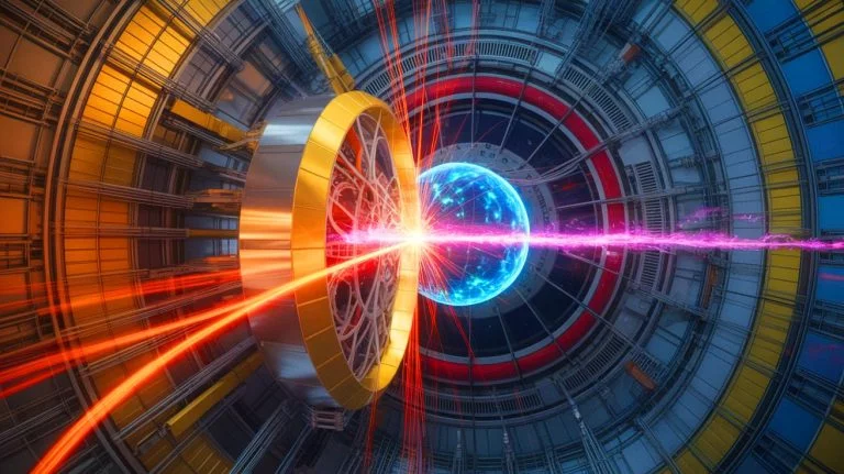 Illustration of the fleeting union of top quarks and their antimatter counterparts, generated by artificial intelligence.