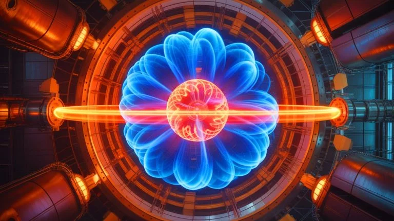 Illustration of the ITER central solenoid, a powerful magnet capable of levitating an aircraft carrier, generated by artificial intelligence.