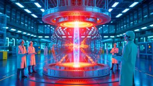 Illustration of Germany's breakthrough in nuclear fusion achieving a sustained plasma temperature of 72,000,000°F, created by artificial intelligence.