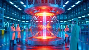 Illustration of Germany's breakthrough in nuclear fusion achieving a sustained plasma temperature of 72,000,000°F, created by artificial intelligence.