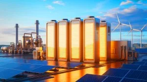 Illustration of Electrified Thermal Solutions' groundbreaking Joule Hive Thermal Battery system designed to reduce industrial emissions, generated by artificial intelligence.