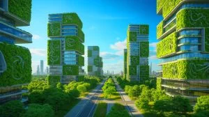 Illustration of a revolutionary "living" building material using cyanobacteria to capture carbon dioxide, generated by artificial intelligence.