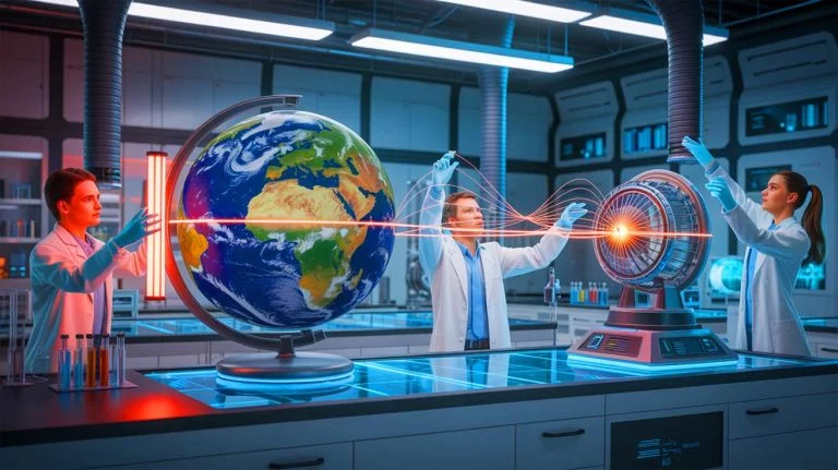 Illustration of harnessing Earth's magnetic field for renewable energy generation, created by artificial intelligence.