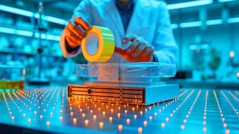 Illustration of the innovative use of Scotch tape in the development of triboelectric nanogenerators, created by artificial intelligence.