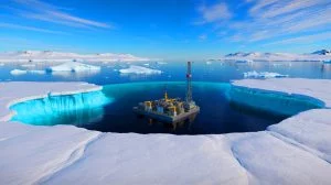 Illustration of a massive oil reserve discovery beneath the British Antarctic Territory, generated by artificial intelligence.