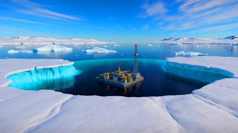 Illustration of a massive oil reserve discovery beneath the British Antarctic Territory, generated by artificial intelligence.
