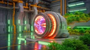 Illustration of Japan-based Helical Fusion Company's innovative Helix Program in nuclear fusion development, generated by artificial intelligence.