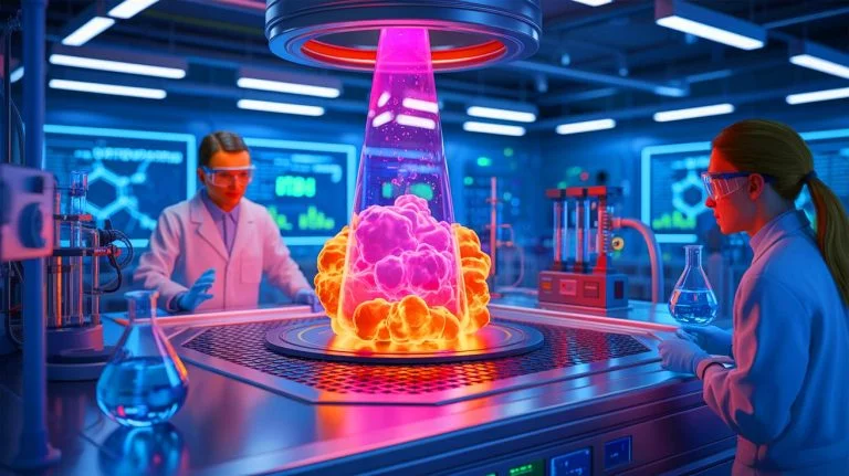 Illustration of the groundbreaking fusion of hydrogen and nitrogen for sustainable energy production, generated by artificial intelligence.