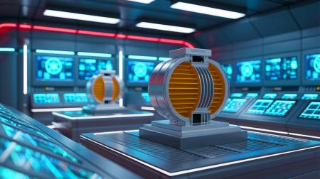 Illustration of a revolutionary pump technology using electromagnetic fields to move fluids in nuclear reactors, an artificial illustration.