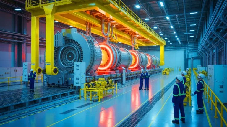 Illustration of the newly operational Uranium Nitride TRISO fuel production line at BWX Technologies in Lynchburg, created by artificial intelligence.