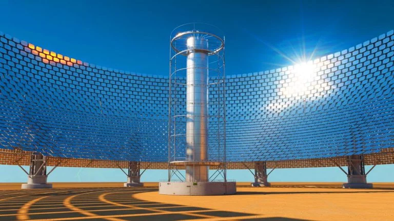 Solar-Powered Hydrogen Unleashed: Next-Level Efficiency Transforms Clean Fuel Production for a Greener, More Sustainable Future Illustration of a solar-powered beam-down reactor for green hydrogen production, generated by artificial intelligence.