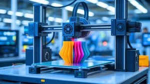 Illustration of the advanced 3D printing system developed by Oak Ridge National Laboratory and JuggerBot 3D to integrate thermoset and thermoplastic materials, created by artificial intelligence.