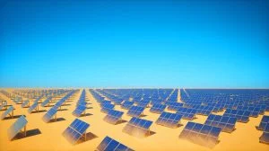 Illustration of Saharan dust affecting solar panels, generated by artificial intelligence.