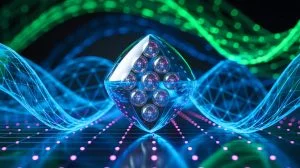 Illustration of a diamond-based quantum battery design highlighting nitrogen-vacancy centers, generated by artificial intelligence.