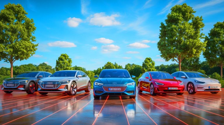 Illustration of electric cars maintaining range in high temperatures, generated by artificial intelligence.