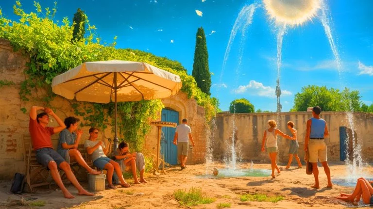 Global Heat Horror Begins: Summer 2025 Set to Scorch, but the Coming Decade Will Make It Look Like a Breeze Illustration of the summer 2025 heatwave impacting France, highlighting the extreme temperatures and environmental challenges, generated by artificial intelligence.