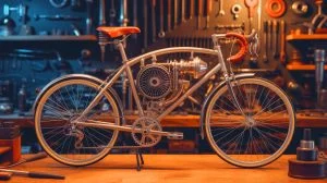 Illustration of a bicycle powered by a Stirling engine, an artificial illustration generated by artificial intelligence.
