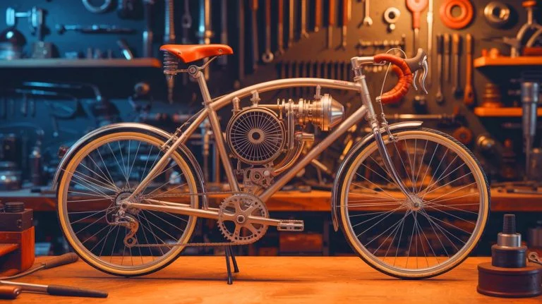 Illustration of a bicycle powered by a Stirling engine, an artificial illustration generated by artificial intelligence.