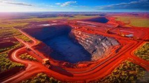 Illustration of a massive iron ore deposit in Western Australia, generated by artificial intelligence.