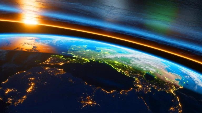 Illustration of atmospheric sun shading using the sun's shadow to cool the planet, generated by artificial intelligence.