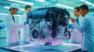 Illustration of Toyota's innovative alternative engine solutions, highlighting the company's advancements in hydrogen fuel-cell technology and internal combustion engines.