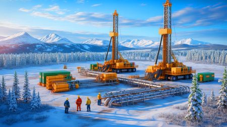 Illustration of natural hydrogen exploration in Siberia, generated by artificial intelligence.