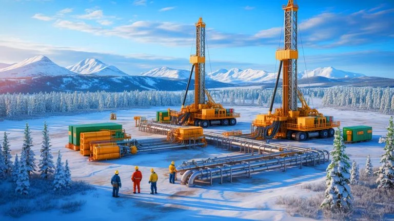 Illustration of natural hydrogen exploration in Siberia, generated by artificial intelligence.