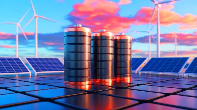 Illustration of manganese-based sodium-ion batteries enhanced with a copper upgrade, generated by artificial intelligence.
