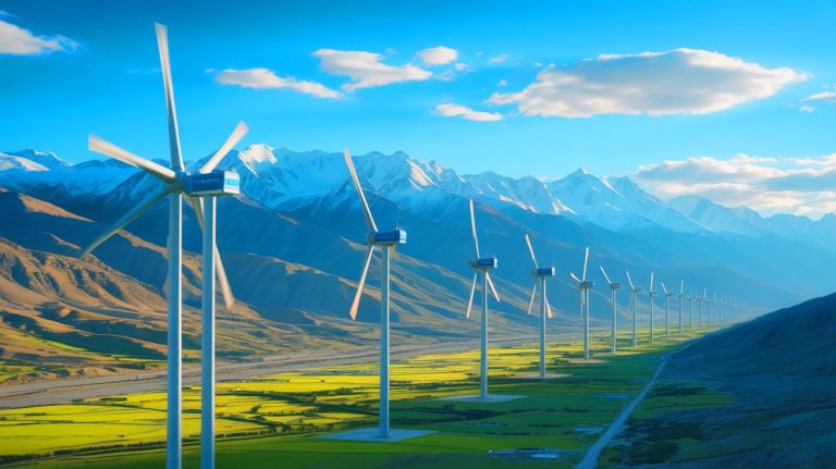 Illustration of the world's largest high-altitude wind farm in Tibet, generated by artificial intelligence.