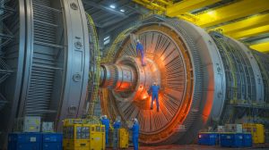 Illustration of Westinghouse's role in the assembly of the ITER fusion reactor core. Image generated by AI.