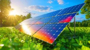 Illustration of advanced bifacial perovskite solar cells maintaining efficiency for over 83 days, generated by artificial intelligence.