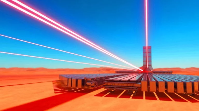 Illustration of DARPA's record-breaking optical power beaming demonstration, generated by artificial intelligence.