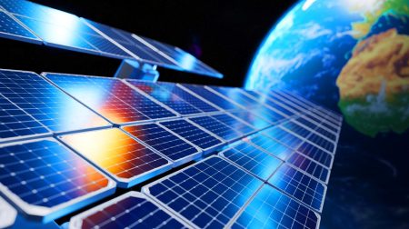 Illustration of Redwire Corporation's Roll-Out Solar Arrays deployed in space for NASA's Gateway station.