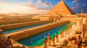 Illustration of a sophisticated water management system used in ancient Egyptian pyramid construction.