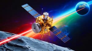 Blazing Fury Ignites Earth’s Fear: US Scientists Launch New Cosmic Race With Unthinkable Celestial Breakthrough Illustration of China's groundbreaking laser targeting achievement on a Moon-orbiting satellite during daylight.