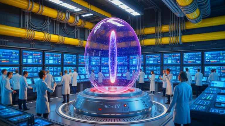 Illustration of the Infinity Two stellarator fusion reactor advancing clean energy technology.