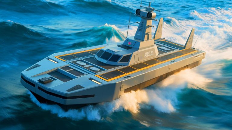 “Warship Hunts With Relentless Precision”: AIRCAT Bengal MC Unveiled As Autonomous Missile Vessel Threatens To Upend Global Naval Balance Illustration of the AIRCAT Bengal MC, an autonomous naval vessel equipped with advanced missile-launch capabilities.