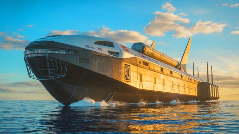 “China Lands Sea Rival to SpaceX”: Xingji Guihang Drone Ship Targets Reusable Rocket Dominance With Precision Booster Recovery at Sea Illustration of China's first rocket recovery drone ship, Xingji Guihang, on the ocean.