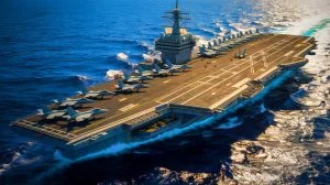 Illustration of the USS Gerald R. Ford, the world's largest and most advanced aircraft carrier.