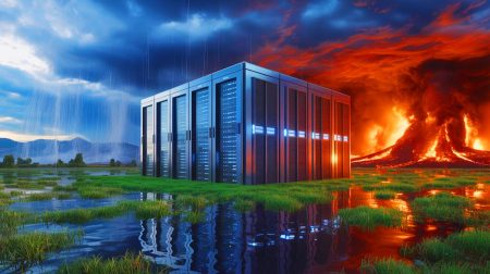 Illustration of data centers facing climate change risks.