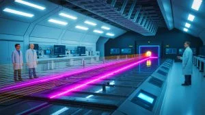 Illustration of a DARPA-led research team setting a new optical power beaming record.