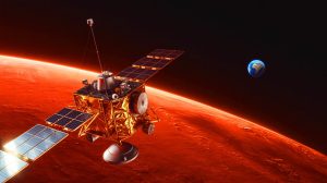 Illustration of a satellite orbiting Mars.