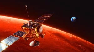 Illustration of a satellite orbiting Mars.